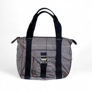 Ralph Lauren houndstooth nylon shoulder tote bag with silver buckle in the front
